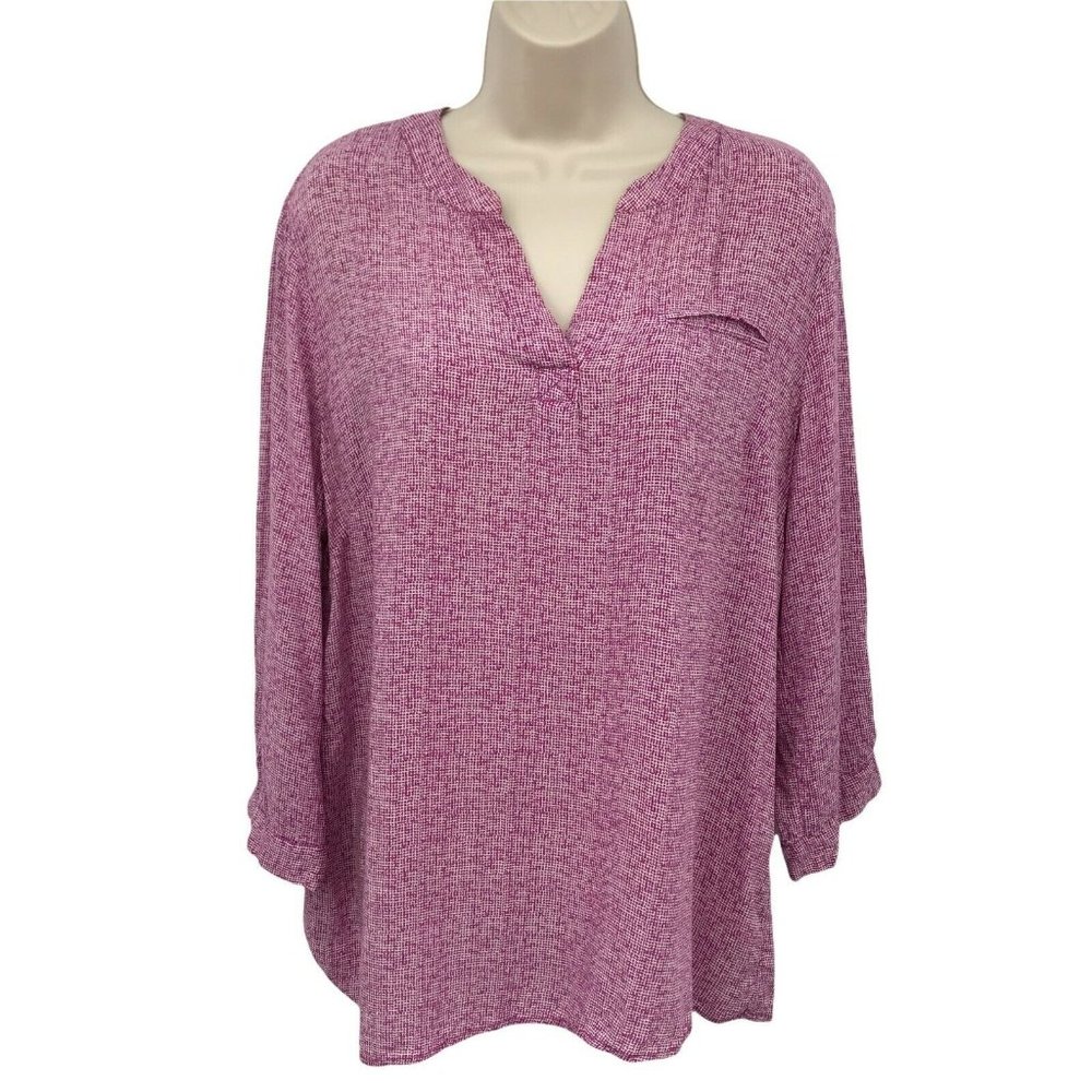 Anne Carson Womens Long Sleeve Casual Pullover Purple Tunic Blouse Top Size XL